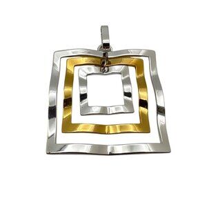 Vintage 90s Two-Tone Nested Square Pendant Silver Gold Modern Geometric Design